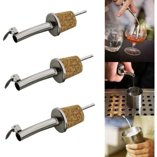 1/3PCS Wine Pourer Oil Bottle Stopper Plug Wooden Cork Stainless Steel Liquor Dispenser Barware