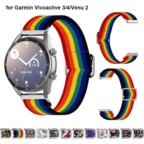 20mm/22mm Watch Strap For Garmin Forerunner 245 645 Adjustable Elastic Nylon Bracelet Vivoactive 3/4 Band Venu 2/Sq Vivomove HR