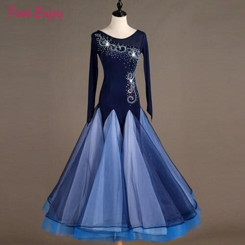Luxury Diamond Long Sleeve Modern Dance Costumes Women Ballroom Dance Competition Performance Dress Waltz/Tango Dance Clothes