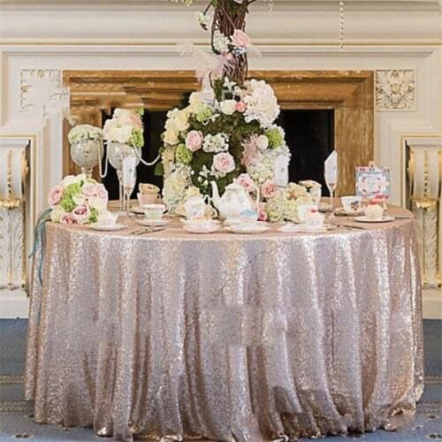Rose Gold Sequin Tablecloth Glitter Round Rectangular Embroidered Sequin Table Cloth For Wedding Cake Party Christmas Decoration