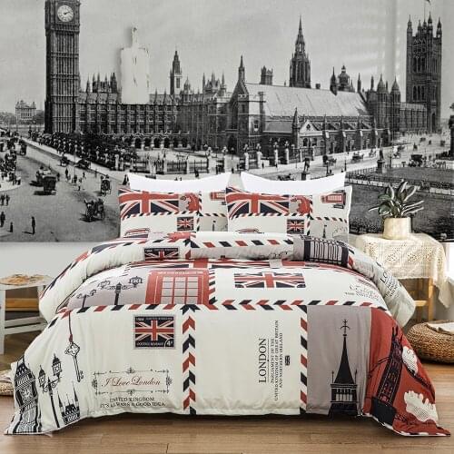 Modern Bedding Set London Themed Duvet Cover Decorative Cityscape Comforter Cover for Kids Girls UK Flag Print housse de couette