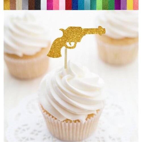Custom Pistol Cupcake Toppers,Gun Cupcake Topper,Pistols or Pearls Gender Reveal,Cowboy Party Decorations,Western Cupcake Topper