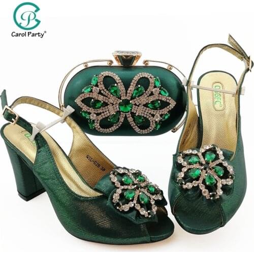 Green Color Shoe and Matching Bag for Nigeria Party African Wedding Shoes and Bag Set Italian design Women Wedding Shoe and Bag