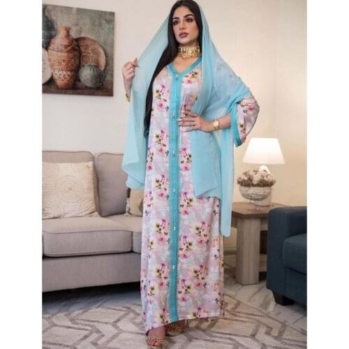 Turkey Muslim Ladies Long Skirt Middle East Islamic Dress Printed Long Sleeve Dress 2021 Spring Autumn New Leisure Dubai Abaya