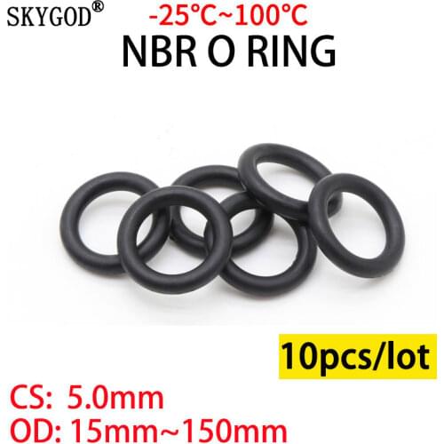 10pcs NBR O Ring Seal Gasket CS 5mm OD 15~105mm Nitrile Butadiene Rubber Spacer Oil Resistance Washer Round Shape Black