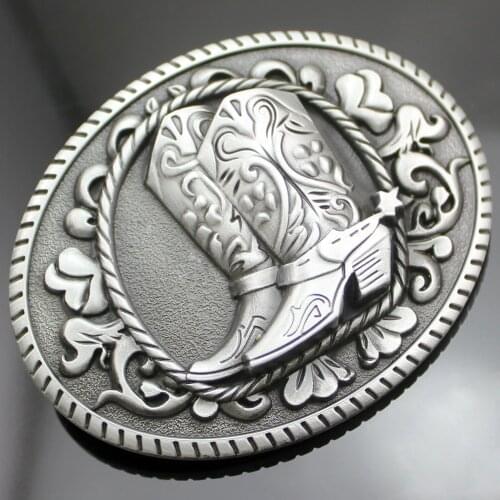 Vintage Silver Plated Belt Buckle Western Cowboy Cowgirl Boots Shoes Spur Rodeo Line Dance Gift Jewelry Accessories