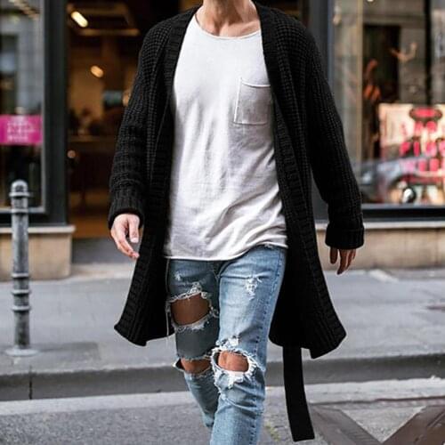 Knitted Coat Large Size Keep Warm Cardigan Men Long Sleeve Midi Sweater Coat for Home
