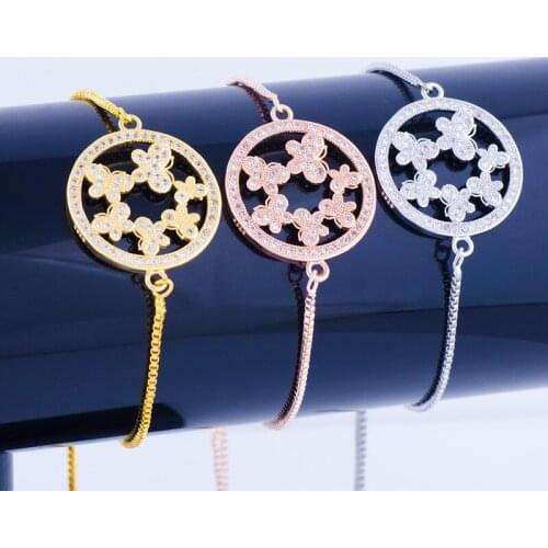 New Fashion Jewelry Cute Zircon Six Butterfly Charms Bracelets Female Handmade Copper Micro Pave Chain Womens Bracelets Bangles