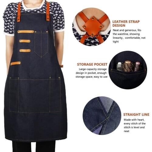 Women Kitchen Apron Denim Men Baking Cake Cloth Adjustable Strap Salon Hair Cutting Hairdresser Barber Apron Men Haircut