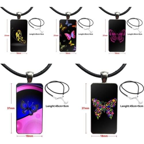 For Schoolgirl Maxi Glass Pendant Galaxy Pendant Necklace Women Steel Plated Necklaces Jewelry Blue Pink Butterfly Lovely