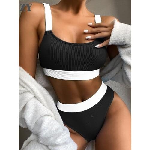 ZY High Waist Bikinis Swimsuits Women Push Up Swimwear Ribbed Strap Bathing Suit Biquini Brazilian Bikini 2021 New Beachwear