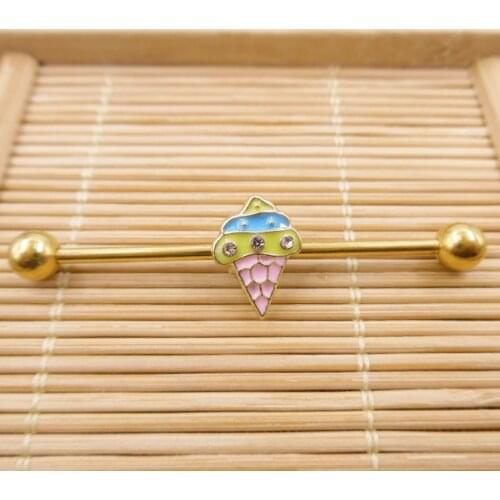 1Pc 2021 Newest 20 Styles Special 14G Stainless Steel Ice Cream Clock Butterfly Animal Flower Industrial Barbell 38mm Piercing