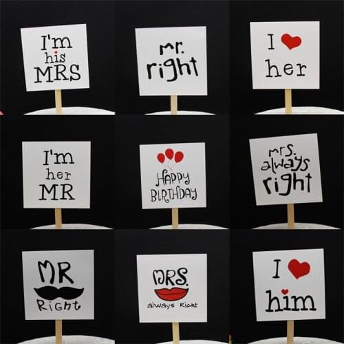 10pcs DIY Propose Show Love Mr Mrs Cake Ice-cream Cupcake Toppers Picks Valentines Day Engagement Wedding Party Dessert Decor