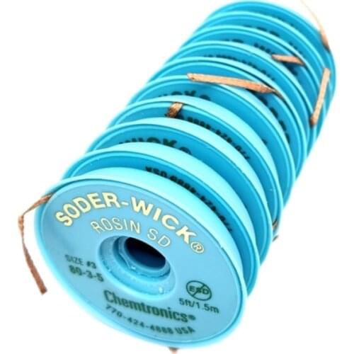 10pcs/lot Anti-static De-soldering braid Wick USA SW Chemtronics SODER WICK Solder Remove Belt for Lead-free BGA Solder Wire
