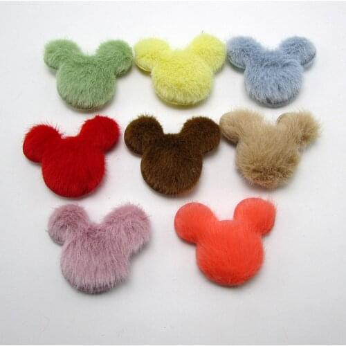 32pcs/lot 5*4.2cm Plush Patches Rabbit Hair Embellishmen Mouse Head Appliques for Clothing DIY Hair Clips Bow Headdress Decor