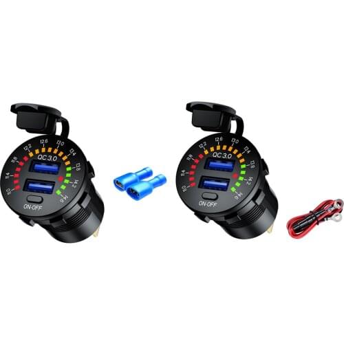 Car Motorcycle Boat USB Charger Power Socket QC3.0 + PD USB Type C Fast Charging Adapter with LED Streamlight Voltmeter