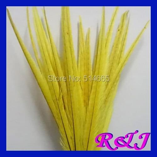 Free Shipping 50-55cm 20-22" Bleached and Dying ringneck pheasant feather 50PCS Yellow Pheasant Tail Feathers