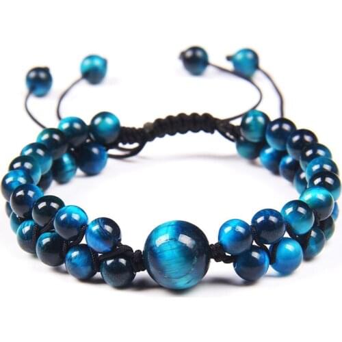 Royal Blue Tiger Eye Stone Bracelet 6mm 10mm Round Natural Gem Stone Beaded Braided Bracelet for Women Men Adjustable Jewelry