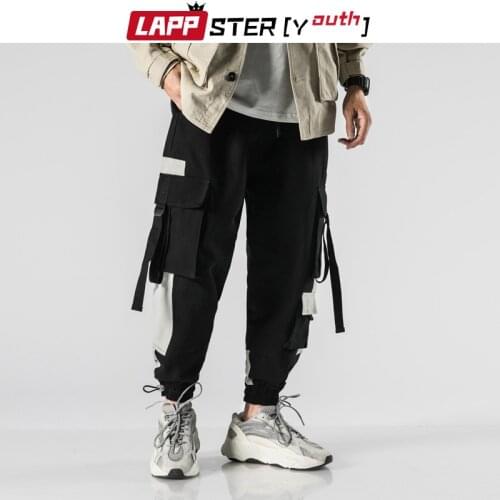 LAPPSTER-Youth Patchwork Cargo Pants 2020 Overalls Mens Baggy Black Sweatpants Harajuku Track Pants Male Korean Joggers Trousers