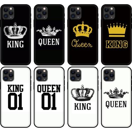 Black tpu case for iphone 5 5s se 2020 6 6s 7 8 plus x 10 XR XS 11 12 mini pro MAX back cover king queen couple