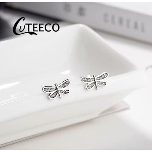 Cuteeco Silver Plated Allergy Dragonfly Pan Stud Earrings For Women Girls Fashion Jewelry Pendants