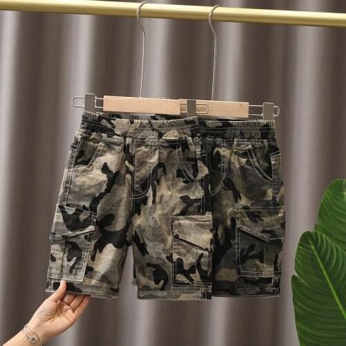 Children Casual Loose Sport Beach Shorts Summer Boys Camouflage Shorts Cotton Trousers Kids Beachwear Sweatpants Size: 90-130