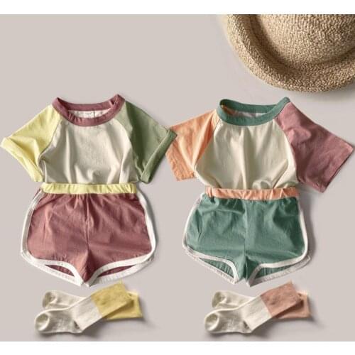 Childrens Clothes Set New Summer Casual Boys Girls Cute Color Short-sleeve T-shirt + Shorts Sports Set