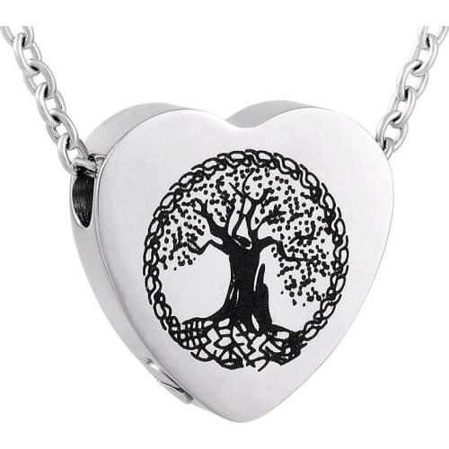 IJD9813 Tree of Life Stainless Steel Always in My Heart Memorial Cremation Urn Necklace Keepsake Urn Jewelry for Men Women