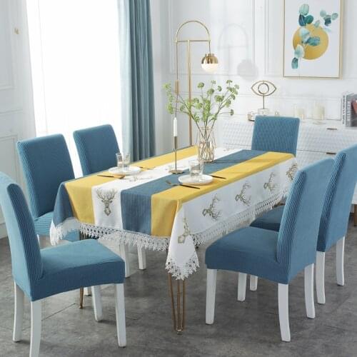 Seven-Piece Table And Chair Set, Nordic Cotton And Linen Table Cloth + Chair Cover, Simple And Fresh Printing