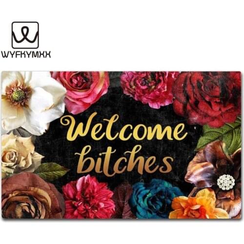 Kitchen floor mats non slip Welcome Bitches design doormat for entrance door Funny Front indoor rug mat non slip 18 x 30 doormat