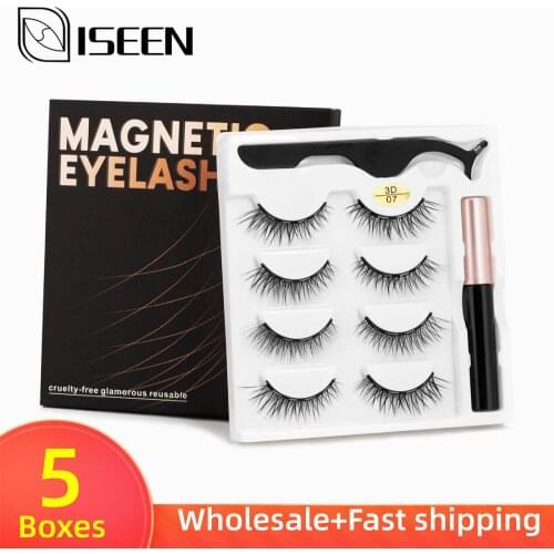 Wholesale 5 Boxes/Set 3D Mink Magnetic Eyelashes Natural False Eyelashes Magnetic Eyeliner &Tweezers Long Lasting Makeup Sets