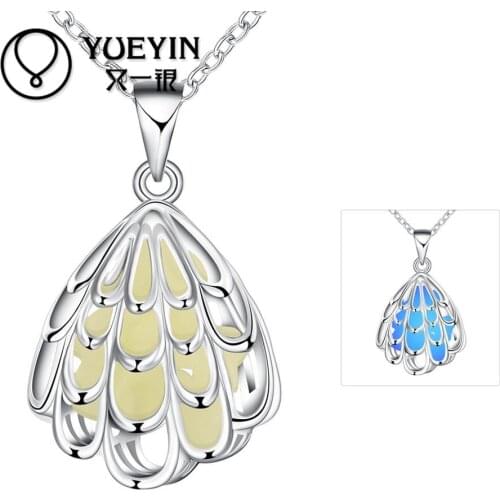 N006-C 2016 Fashion popular noctilucent necklace silver plated necklace for women hollow design pendant necklace womens jewelry