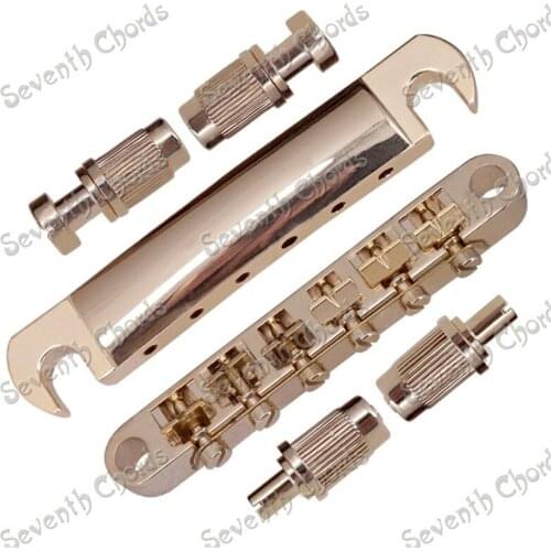 A Set 6String Saddle Style Electric Guitar Bridge accessories parts Musical instrument & Tailpiece with Studs Anchors Gold