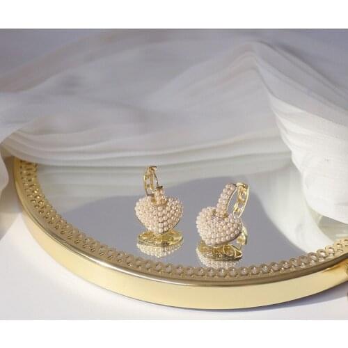 2020 New Trendy Hot Sale Womens Earrings Round Heart Golden Pearl Dangle Drop Earring For Women Brides Party Jewelry Wholesale