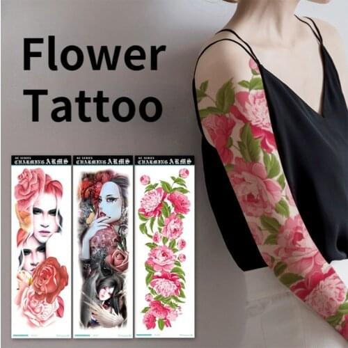 New Full Arm Sleeve Tattoo Stickers for Women Men Waterproof Personality Big Size Flower Skull Body Art Fashio Temporary Tattoos