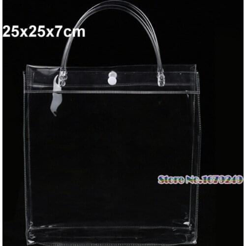 Wholesale 25x25x7cm Clear display clothing bags, Transparent gift plastic bags handle cosmetic bag pack