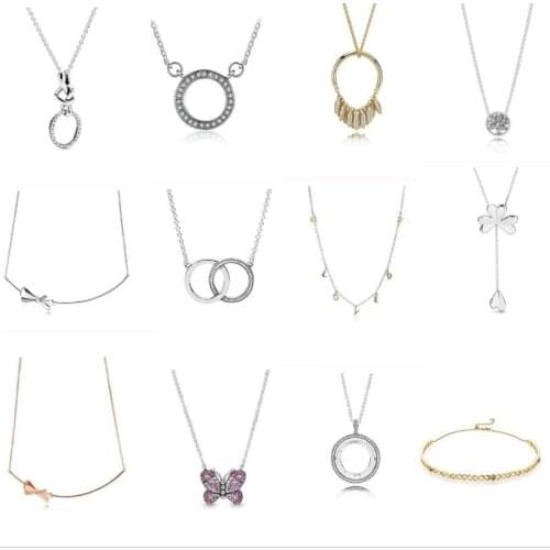 925 Sterling Silver Pandora Necklace Logo Signature Spinning Hearts Sliding Clasp Necklace For Women Wedding Europe Jewelry