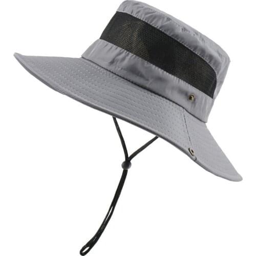 New Summer Mens Panama Hat Mesh Yarn Breathable Bucket Hat Womens Beach Hats Wind Rope Fixed Adjustment Couples Fishing Caps