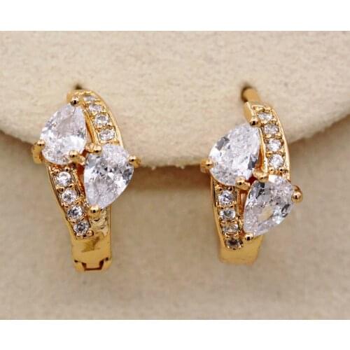 Trendy Gold Plated Copper Water Drop Hoop Earrings Cubic Zirconia For Women Girls Fashion Jewelry Accessories Birthday Wedding