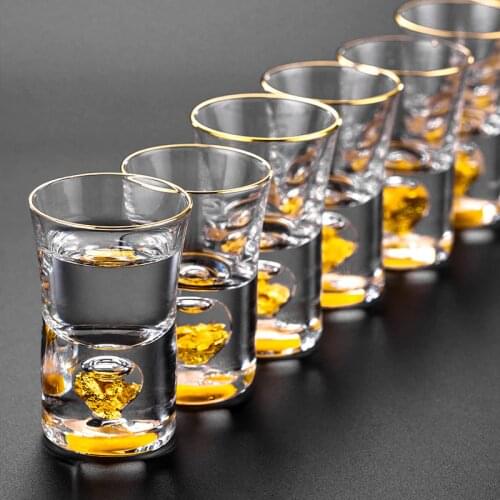 Manual Crystal Shot Glass Built In Pure Gold Goldleaf Liquor Spirits Firewater Mini Wine Cups Wine Divider Gift Box glass cup