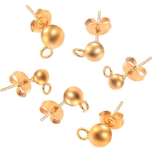 20pcs Stainless Steel Gold 4-6mm Ball Head Stud Earring Diy Jewelry Making Bead Ear Pin Needles Earring Component Findings