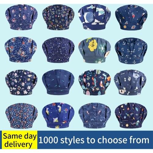 Wholesale Breathable Animal cartoon printing adjustable Scrubs caps pet shop lab work hats beauty salon Scrub fluffy Cap Custom