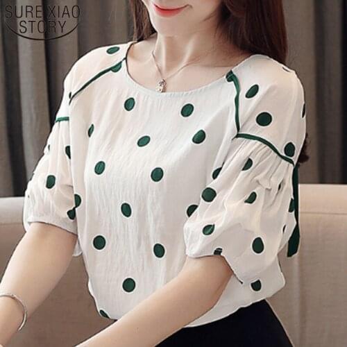 Chiffon Blouse Polka Dot Shirt Casual Women Tops and Blouse cool short sleeve blouse white red shirt top women 3398 50