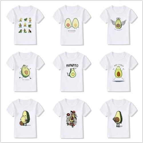 Cute Cartoon Avocado Print Kids T Shirt White Summer Short Sleeve Baby Boys Girls T Shirts Casual Soft 1-12 Years Kids T Shirt