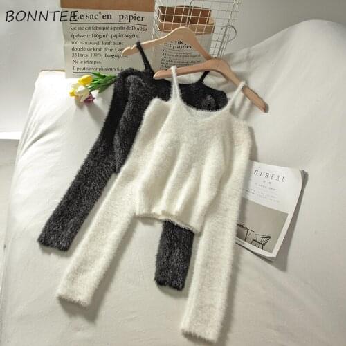 Sweaters Women Solid Fashionable Slash Neck Knitted Wear Korean Style Autumn Ladies Pullovers Stylish All-match Popular Simple