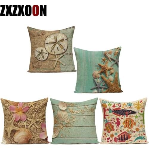 Vintage Style Beach Shell Conch Polyester Decorative Pillows Case Sofa Home Cushion Cover for Living Room Funda Cojines