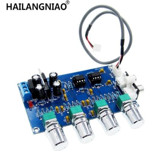 XH-M164 NE5532 Tone Amplifier Board Preamplifier AC 12V-15V Power Supply Dual Channel Audio Amplifier Board 4 Way Adjustment
