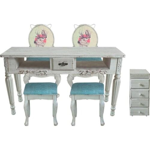 Japanese manicure table and chair set single double three person retro European manicure table table chair stool