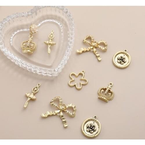 Retro tea flower crown bow women alloy pendant DIY handmade jewelry earrings earrings accessories materials