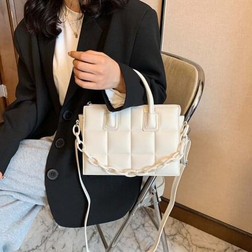 Vintage Women Checker Pattern Chain PU Leather Crossbody Shoulder Messenger Bag Casual Ladies Solid Color Flap Purse